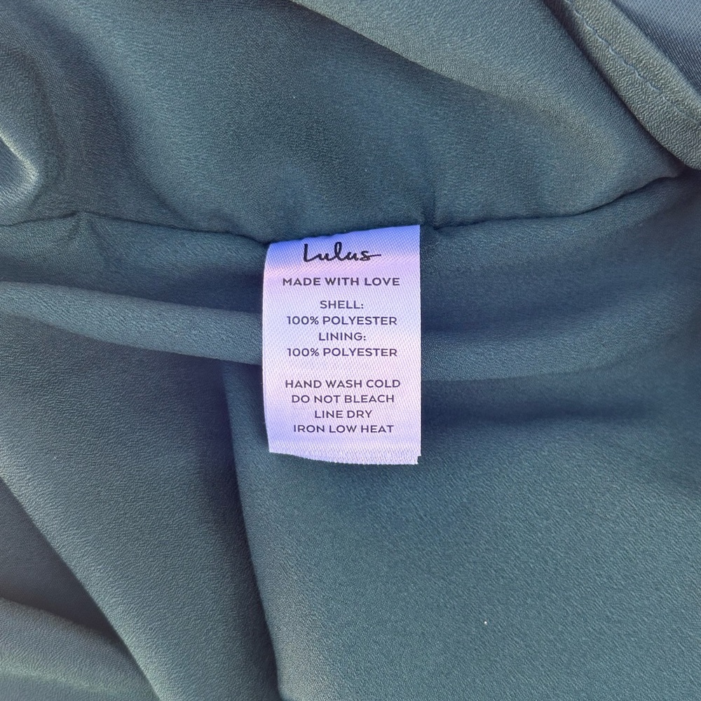 Lulus Wrapped Up In Love Dark Green Satin Faux Wrap Midi Dress M - Picture 5 of 10